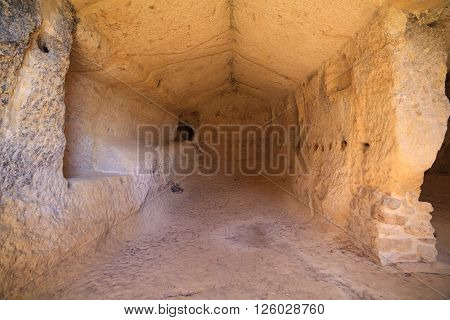 CALASCIBETTA, ITALY - MARCH, 29: View of the Villaggio Bizantino also called the village in the rock on March 29, 2016