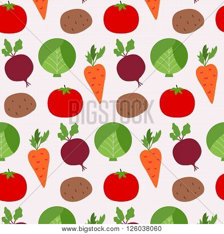 Seamless texture fresh vegetables food over light background. Vector illustration of seasonal food.