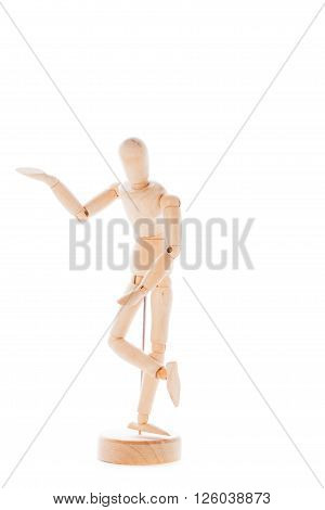 Lointed wooden dummy isolated on white background