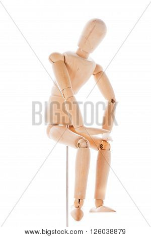 Lointed wooden dummy isolated on white background