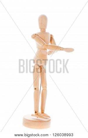 Lointed wooden dummy isolated on white background