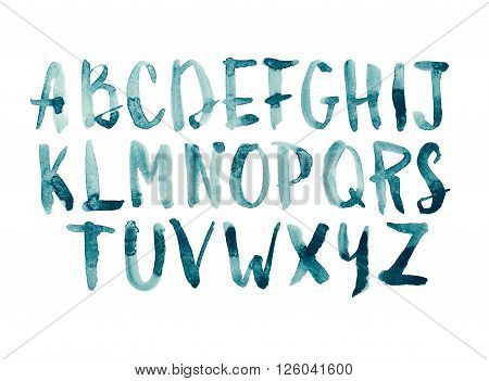 Watercolor aquarelle font type handwritten hand drawn doodle abc alphabet uppercase letters