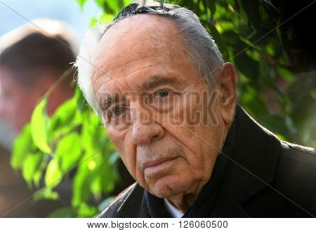 TEREZIN CZECH REPUBLIC March 30. 2011: Israeli statesman and politician Shimon Peres during his visit on March 30. 2011 in Terezin Czech Republic