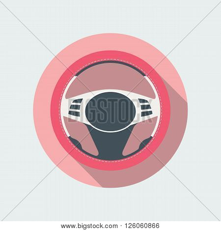 Car steering wheel vector icon flat symbol. Automobile steering wheel icon in flat style with long shadow. Auto steering wheel flat icon. Car steering wheel icon flat design element. EPS10 vector.