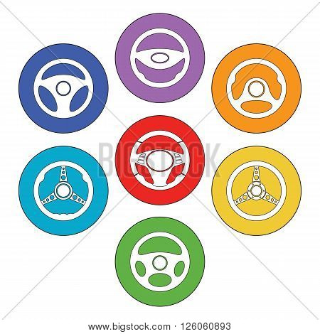 Car steering wheel vector icons. Set of automobile steering wheel flat icons inside the circles. EPS8 vector.