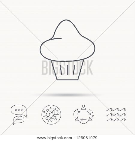 Brioche icon. Bread bun sign. Bakery symbol. Global connect network, ocean wave and chat dialog icons. Teamwork symbol.