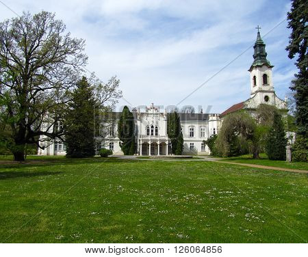 Brunszvik castle ant a little chapel with a beautiful park