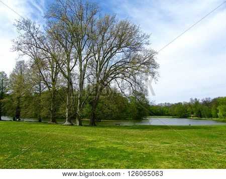 Green park and a little lake in the Brunszvik estate