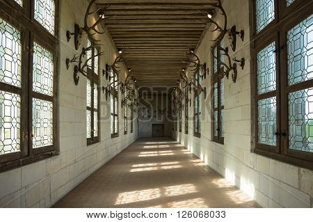 CHAMBORD, FRANCE - MAY 07, 2015: The interior of royal Chateau de Chambord at Chambord Loir-et-Cher France