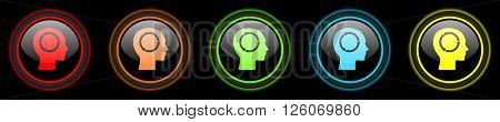 head colored web icons set on black background