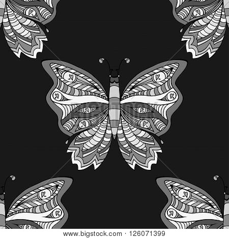 Zentangle stylized Butterfly seamless pattern for textile fashion design. Fabric. Zentangle Art collection.