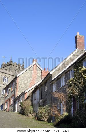 Steep Hill And Sky In English Town