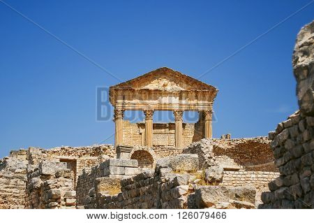 Dougga Roman Ruins. Unesco World Heritage Site in Tunisia.