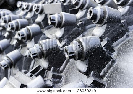 Mining industry, borer of tunnel drilling machine for coal mines in colliery, coal-cutter, equipment for crushing and grinding rock formation, selective focus
