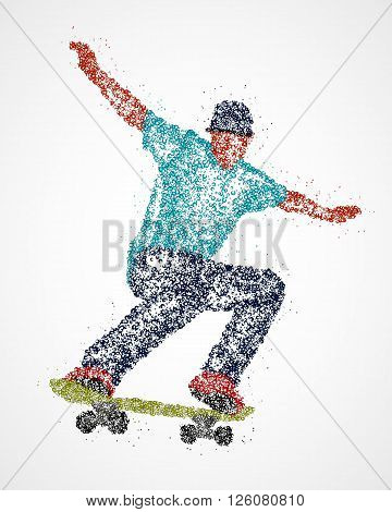 Abstract skateboarder of colorful circles. Vector illustration.