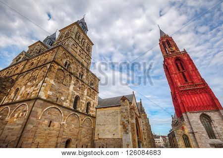 St. Johns and St. Servatius at Vrijthof Square in Maastricht Netherlands