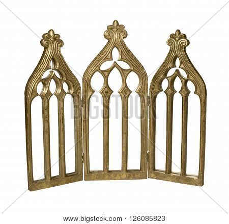 Golden Triptych arches where the center piece is larger than the two flanking pieces - path included
