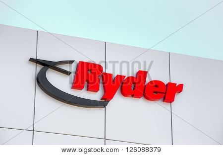 SANTA FE SPRINGS CA/USA - APRIL 16 2016: Ryder Corporation sign and logo. Ryder System Inc.is an American-based provider of transportation and supply chain management products.