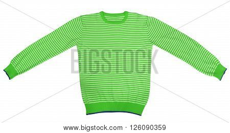 Green and white striped long sleeve t-shirt isolated on white. Clipping path included.