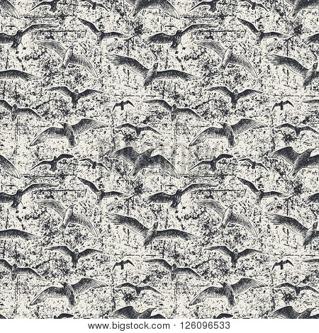 Seamless pattern with seagulls over dirty background, vector illustration