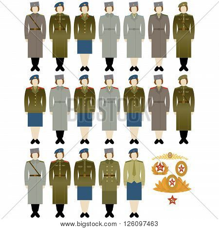Insignia in the Soviet Army and Navy. The illustration on a white background.