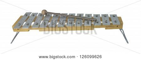 Xylophone instrument which is played by striking the different metal plates with a striker - path included