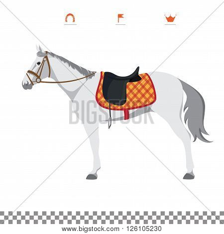 Derby. Equestrian sport. Illustration of horse. Vector. Thoroughbred horse. The Sport of Kings. Horse with Saddle