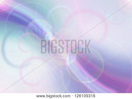 Bluish background with colored curve covered transparent curls,circles and glare