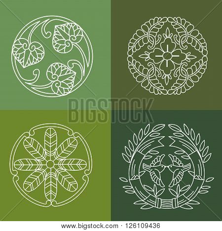 Monograms. Line Design Floral Elements For Logo Frames And Borders In Modern Style. Vector Set. Floral Elements Vector. Floral Elements Of Design. Vintage Floral Element. Hand Drawn Floral Element.