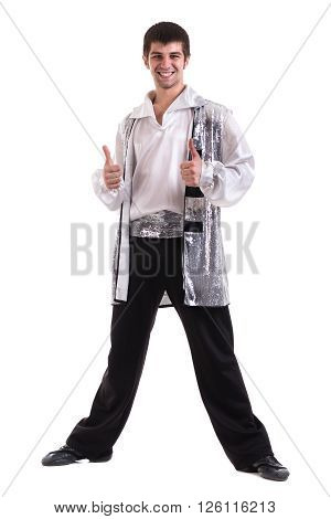 Young and stylish modern ballet dancer, isolated on white background. Full body.