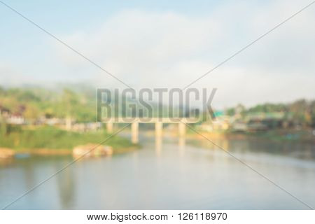 Blurred background - Old Wooden Bridge at Sangkhlaburi Thailand.