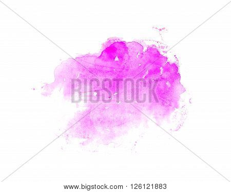 Hand drawn watercolor wash. Colorful paint stain in bright pink. Design element for romantic card and beauty banner with text.