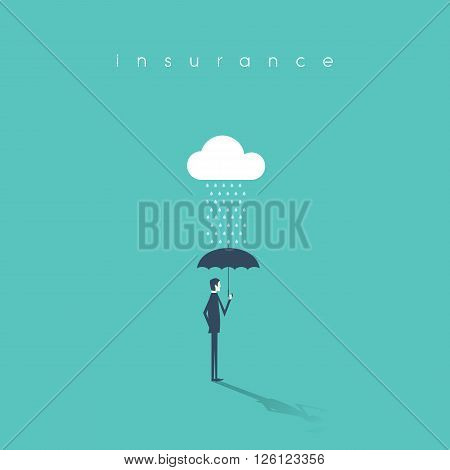 Insurance concept with businessman holding umbrella as protection. Risk investment or management abstract background. Eps10 vector illustration.