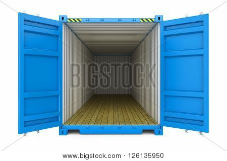 Blue cargo container with open doors isolated on white background 3d