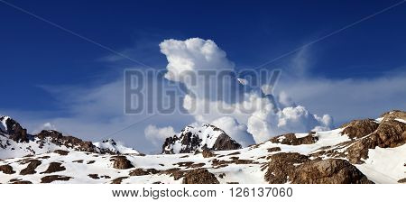 Panoramic View On Snowy Rocks At Nice Day