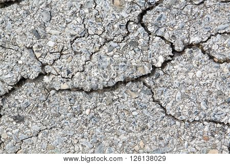 Macro Closeup On Concrete Asphalt Cracks On The Road.
