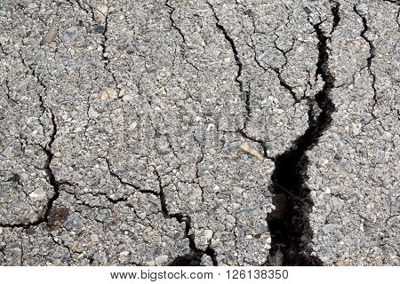 Macro Closeup On Concrete Asphalt Cracks On The Road.