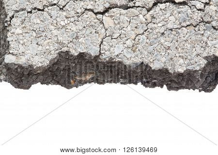 Part Of Asphalt Cracks On The Road Isolate On White Background.
