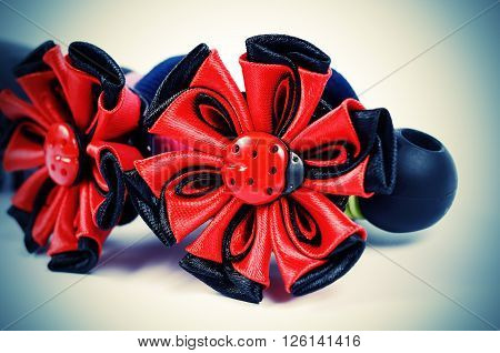 Kanzashi ornaments for women's hair. Barrette, elastic band. Handmade jewelry.
