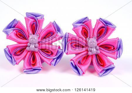 Kanzashi ornaments for women's hair. Barrette, elastic band. Handmade jewelry.