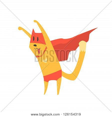 Super Hero Cat Attacking Flat Geometrical Design Cool  Vector Icon On White Background