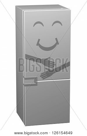 White smiling refrigerator isolated on white background. 3D rendering.