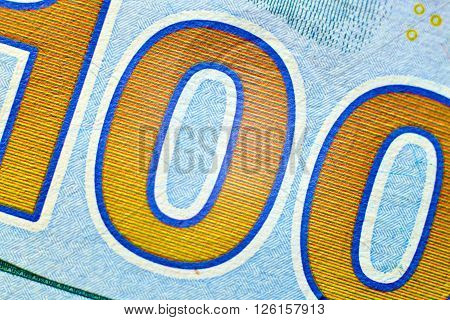 hundred dollars close up. Top view. Fragment