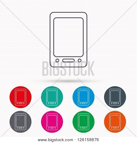 Tablet PC icon. Touchscreen pad sign. Linear icons in circles on white background.