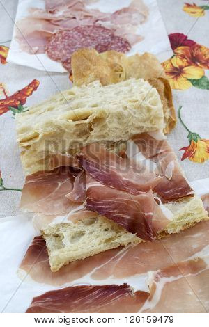 focaccia filled with serrano jamoncured ham as break lunch