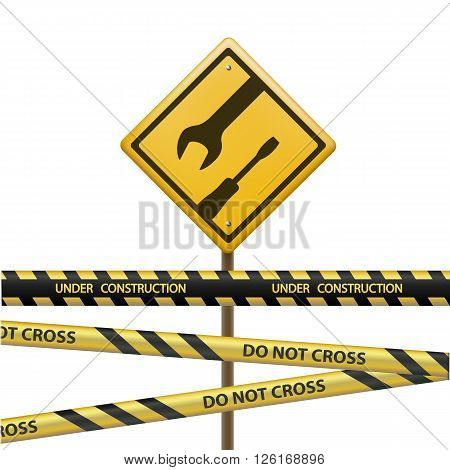 Metal sign under construction. Signal Tape with the inscription do not cross. Isolated on white background. Stock vector illustration.