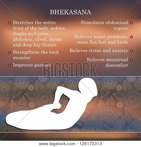 Yoga pose infographics, benefits of practice Bhekasana