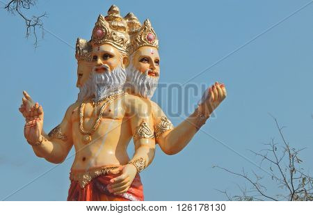 HYDERABAD,INDIA-APRIL 15:Idol of Hindu God brahma in the procession on Sri Rama Navami celebrations on April 15,2016 in Hyderabad,India.