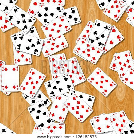 playing cards on the woody table seamless pattern texture background