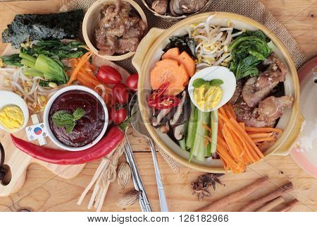 Bibimbap korean food is delicious placed on wood background
** Note: Soft Focus at 100%, best at smaller sizes